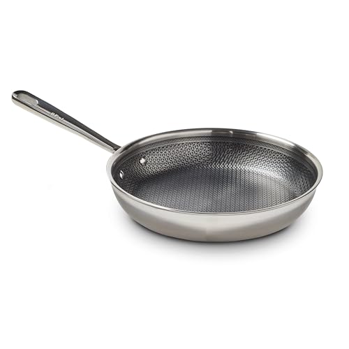 Image of T-fal HybridMesh Tri-Ply Stainless Steel Fry Pan 8 Inch, Induction Oven Safe 500F, Metal Utensil Safe, Ideal For Searing, Cookware, Dishwasher Safe Pots and Pans, Needs Pre-Heating, Silver /Black