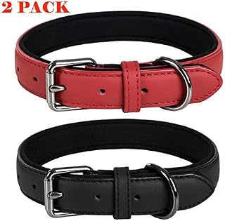 Coohom 2 Pack Genuine Leather Soft Waterproof Fabric Padded Dog Collars,Durable Adjustable Leather