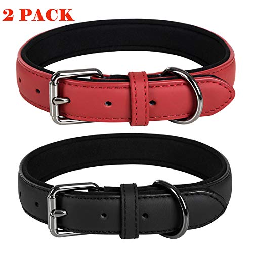 Coohom 2 Pack Genuine Leather Soft Waterproof Fabric Padded Dog Collars,Durable Adjustable Leather