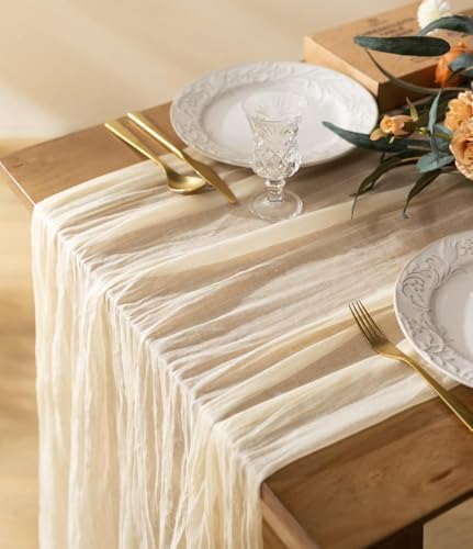 Vitalizart Cheesecloth Table Runner 10ft Gauze Boho Rustic Ivory ...