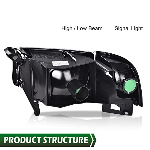 Image of GRAND ORANGE Headlights Assembly, Compatible with Dodge Ram 1500 2500 3500 1994 1995 1996 1997 1998 1999 2000 2001 2002 Black Housing Clear Corner Lamps(Clear lens Black Housing Clear Reflector)