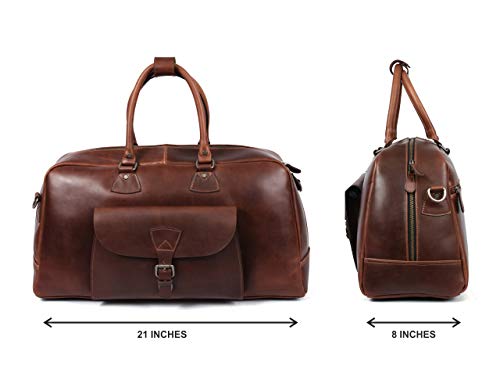Leather Travel Duffle Bag for Men 22 Inch Brown