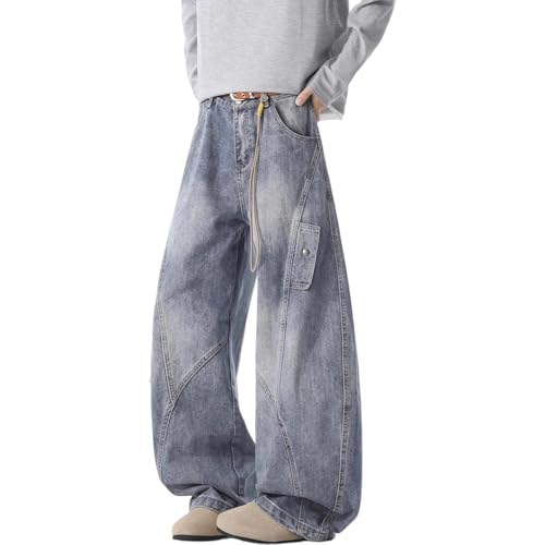 Generico Jeans de hombre Patchwork Slim Fit de Denim Y2K con efecto lavado para el tiempo libre Pantalones casuales para hombre estampados simples versátiles vaqueros Baggy Hip Hop Oversize retro