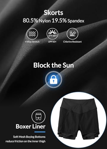 baleaf Women's Swim Skirt Bottoms High Waisted Pleated Skorts Boxer Liner with Pockets Swimsuits4