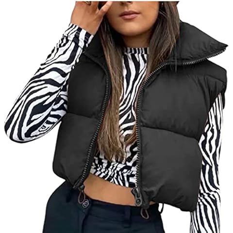 Women's Y2K Winter Short Vest Lightweight Sleeveless Warm Outerwear Retro Puffer Vest Padded Coat (Black, Small) Cover