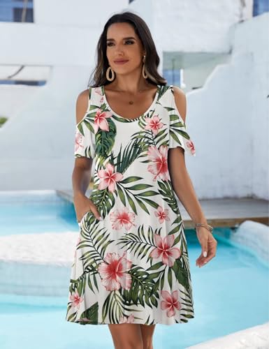 Image of JollieLovin Womens Plus Size Short Sleeve Cold Shoulder V Neck T-Shirt Dress with Pockets