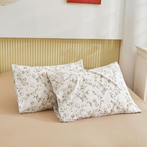 Image of ECOCOTT Pillowcase King Size Set of 2, Mini Green Leaves Pattern Printed Floral Pillow Cases - Soft and Breathable 100% Cotton Pillow Covers with Envelope Closure (King, 20 inchx36 inch)