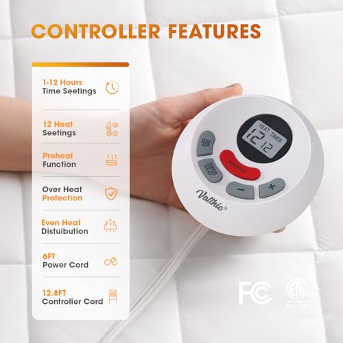 Heated Mattress Pad Twin XL Size,Electric Mattress Pad with Preheat Functions, Bed Warmer with 12 Heat Settings Controller & 1-12 Hours Auto Shut Off, Machine Washable(39"x80",White)