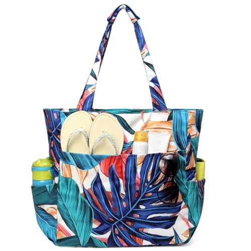 Image of Kasqo Beach Tote Bag for Women, 22L Waterproof Sandproof Medium Packable Travel Bag with Zipper for Pool Gym Shopping