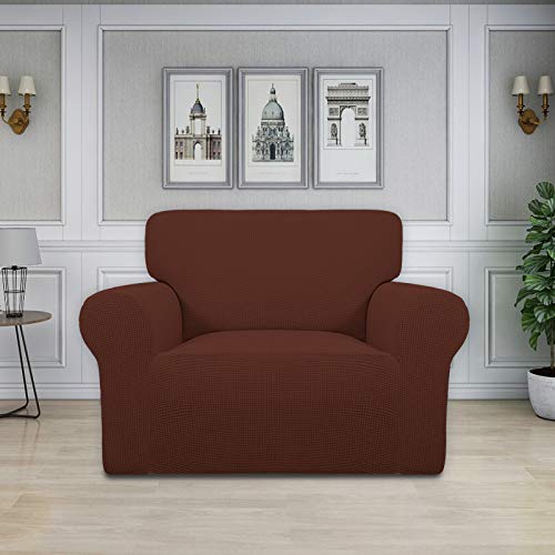 Image of Easy-Going Stretch Oversized Chair Sofa Slipcover 1-Piece Couch Sofa Cover Furniture Protector Soft with Elastic Bottom for Kids Spandex Jacquard Fabric Small Checks Coffee