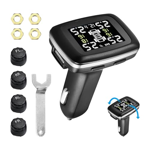 Reifendruckkontrollsystem, drahtloses Auto TPMS Reifendrucksystem, 6 Alarmmodi, einstellbare Bildschirmhelligkeit & Monitorwinkel für Wohnmobil, SUV, MPV, LKW, Limousine