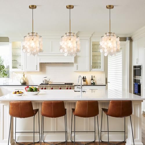 FISGONI Capiz Shell Pendant Light 2 Tiers Round White Chandelier Coastal Ceiling Hanging Fixture for Living Roo,Dining Table, Bedroom, Kitchen, Foyer,W-11'' - Image 8