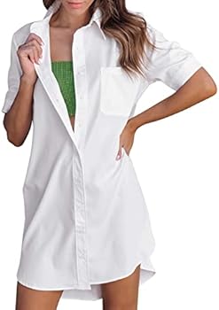 white fitted waist shirt dress The Shirt - The Drop Waist Shirt Dress in White, Women's Size L main image 1