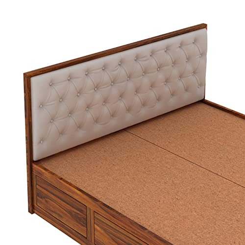 Image of Ganpati Arts Sheesham Wood Decan Queen Size Bed with Box Storage for Bedroom Wooden Double Bed Palang for Home (Natural Finish)