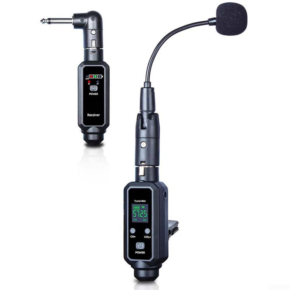 Microfono wireless UHF per sassofono e tromba, canali selezionabili, trasmissione a bassa latenza, perfetto per musicisti che si esibiscono dal vivo (1 in 1)