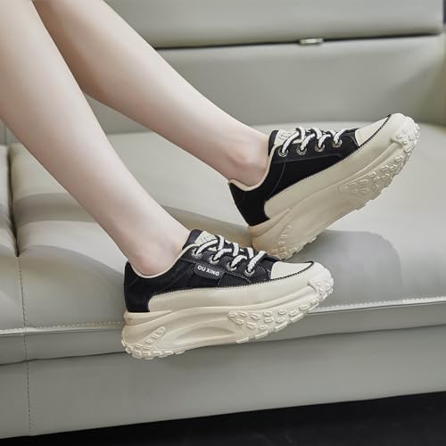Women's Leather Platform Increasing Sneakers Fashion Chunky Lace Up Low Top Sports Trainers High Top Casual Non-Slip Walking Dad Shoes4