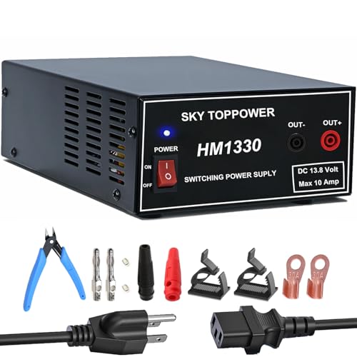 13.8V 30A DC Power Supply,Compact 30amp Power Supply for Ham Radio,Regulated Home Bench AC to DC Converter for CB,Radio,Cooling Fan,Screw-type and Safety Output Terminals,Cable Lug,SKY TOPPOWER HM1330