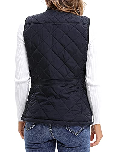 Argstar C19BEM Women'S Quilted Puffer Vest With 4 Pockets, Stand Collar Lightweight Zip Padded Outerwear Gilet Dark Blue Medium thumb #3