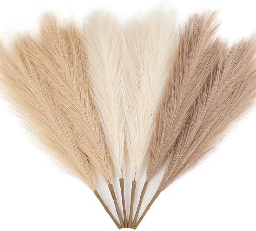 ZIFTY 6-Pcs 17" Pampas Grass Faux Pompas Fluffy Artificial Fake F...