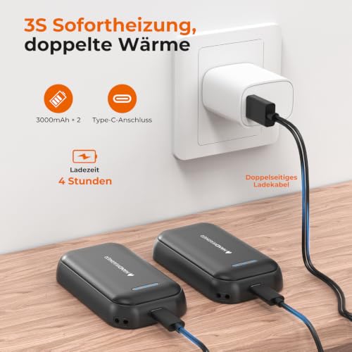 AICPAN Handwärmer Elektrisch - 2er-Pack 6000mAh Magnetischer Taschenwärmer, USB-C Elektrische Handwärmer Wiederaufladbar Schnellheizung… – Ansicht 4