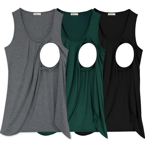 Image of PARNIXS Summer Women's Maternity Nursing Tank Top Sleeveless Comfy Breastfeeding Clothes