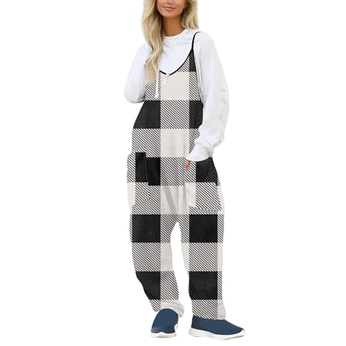 Overol de primavera para mujer, con lazo en V, holgado, casual, para cena, Negro, XL