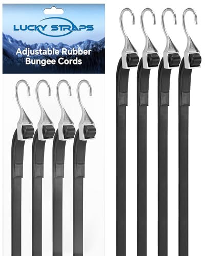 Image of Lucky Straps 18 Inch Adjustable Rubber Bungee Cords, 8 Pack, Black | Easy to Adjust from 6 inch to 18 inch, Rubber Tarp Straps with 1.9X Stretch & Crimped S Hooks for Cargo, Tarps, Van, Truck, Outdoor