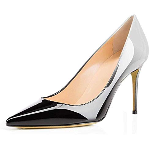 Fericzot Fashion Pointed Toe High Heels Pumps Sexy Women's Slip On Stiletto Dress Evening Party Shoes Silver Black 12