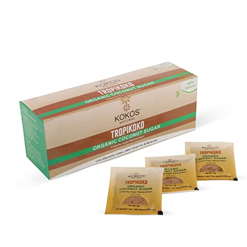 KoKos Natural Organic Coconut Sugar Sachets – 25 x 5 Gm Sachets, Low Glycemic Index Sugar, Unrefined and Non-Refined Ideal for Baby Foods, Baking, & Diabetic Diets – Healthy Sugar Alternatives KoKos Natural Organic Coconut Sugar Sachets – 25 x 5 Gm Sachets, Low Glycemic Index Sugar, Unrefined and Non-Refined Ideal for Baby Foods, Baking, & Diabetic Diets – Healthy Sugar Alternatives