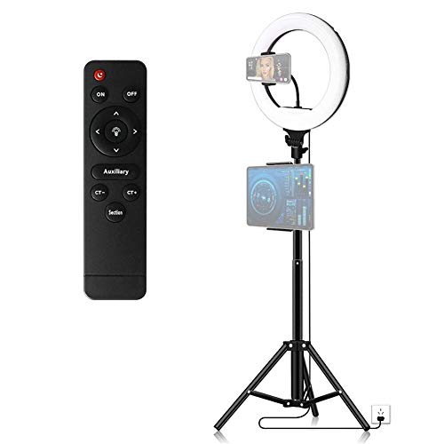 32cm / 12 Zoll LED-Ringlicht Fill-in-Lampe 3500K-5600K dimmbar mit Fernbedienung + Metallstativ Max Ständer.Höhe 170cm + Adjustable Smartphone