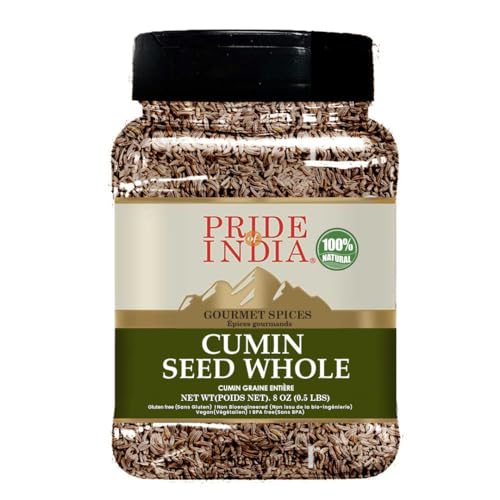 Pride Of India - Pride of India – Cumin Seed Whole – Gourmet Indian Spice – Excellent for Culinary Uses – Fresh and Quality Seeds – Adds Flavor & Aroma - Easy to Store – 8 oz. Medium Dual Sifter Bottle