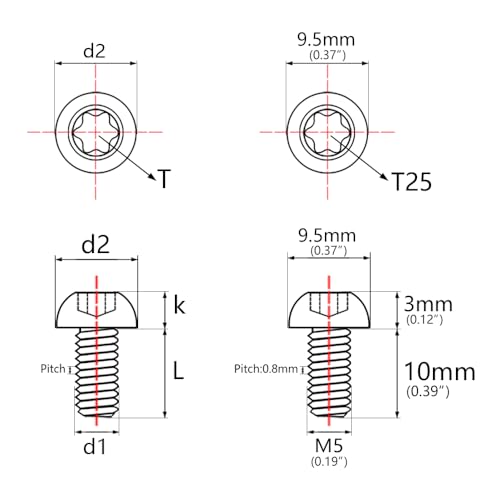 Image of 12Pcs Ti Titanium Bolts Torx M5x10 Bicycle Bike Disc Brake Cycle Rotor Screws Gr5 (Burgundy)
