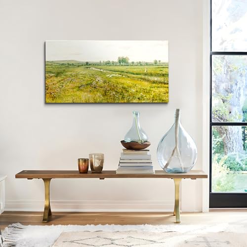 crmotu Landscape Wall Art, Country Wall Art, Large Wall Decor, Stream Meadow Canvas Painting Art Prints, Rustic Green Scenery Pictures for Living Room Bathroom Bedroom Kitchen 20"X40"