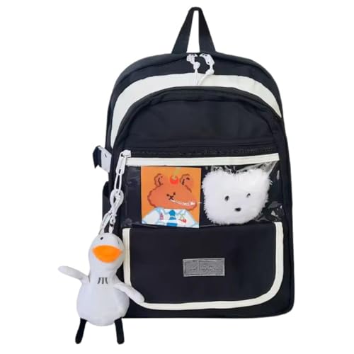Mochila Escolar Juvenil P/Meninas, Compartimentos, Alças Reguláveis, Bolsos Laterais, Decorativo, Estampa Personalizada, Infantil (Preto)