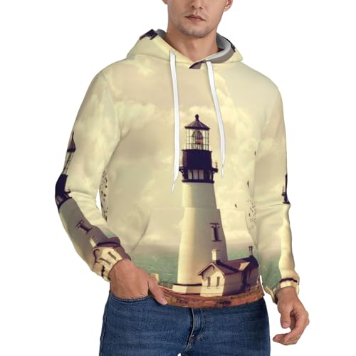 Pull à capuche imprimé phare vieux pour homme - Sweat décontracté quotidien