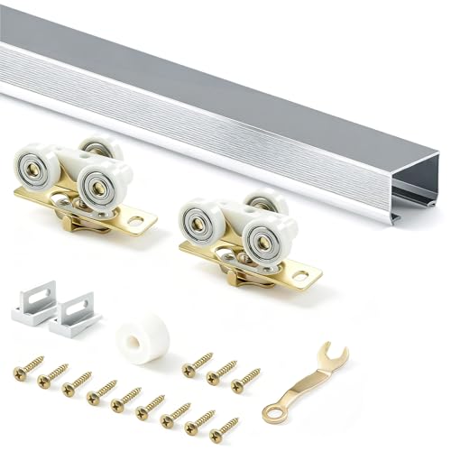 PILISPARK 4FT/48in Commercial Grade Sliding Pocket Door Hardware and Track Kit Aluminum Box Rail Kit Slides Smoothly & Quietly Easy Install No Door (48in Track Kit for 23~24 Wide Single Door)