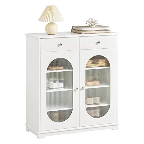 SoBuy FSB68-W Sideboard mit Glastüren Schuhschrank Küchenschrank Kommode Schrank Flurschrank Buffet Aufbewahrungsschrank Weiß BHT ca Cover