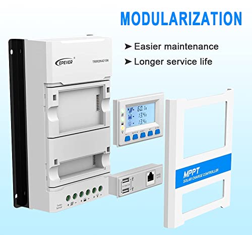 Epever Mppt 40A Solar Charge Controller, 12V 24V Controller Mppt Intelligent Modular-Designed Regulator With Software Moblie App #TOP3
