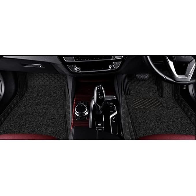 Image of NEXTA 7D Premium Faux Leather Custom Fitted Car Floor Mats for MG Majestor - 7 Seater (All 3 Rows) II Double Stitching II 7 Layer Protection II 100% Waterproof & Washable - (Full Black)