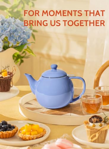 Image of Sweese Porcelain Teapot 27 oz with Infuser for Loose Leaf Tea, Dusty Blue