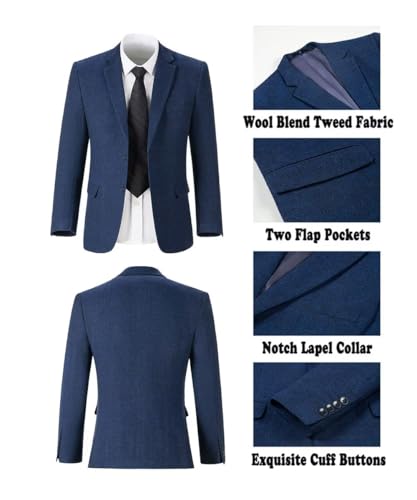 Mens Suit Slim Fit Tweed Herringbone Suit for Men Wool Blend Blazer Vest Pants Winter Tuxedo Set3