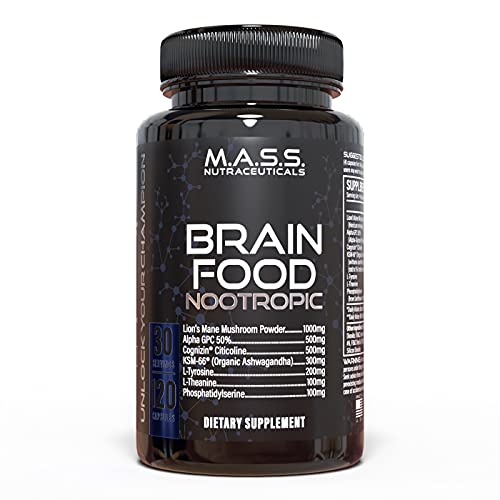 Brain Food Nootropic Supplement - Brain Booster Nootropic Brain Supplement - Advanced Memory, Focus, Mood, Concentration, Clarity, Energy Formula â€“ with Lion's Mane Mushroom, Choline, Ashwagandha