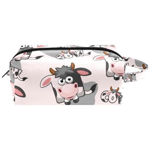 Neceser de viaje para mujer, bolsa de cosméticos de piel de microfibra para maquillaje, organizador práctico con cremallera, diseño de vacas cuadradas de dibujos animados, multicolor, 8.2x3.1x3.5