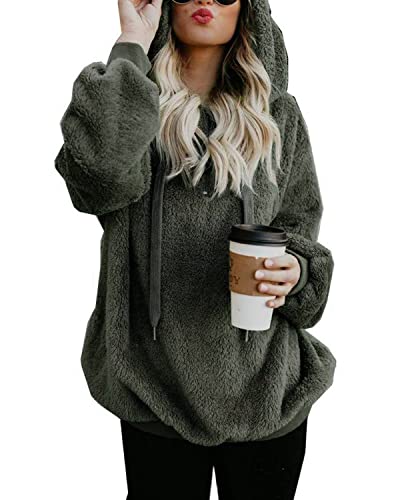 Hormtaer Hoodie Damen Oversize Fleecejacke Teddy Pullover Teddyjacke Pulli...