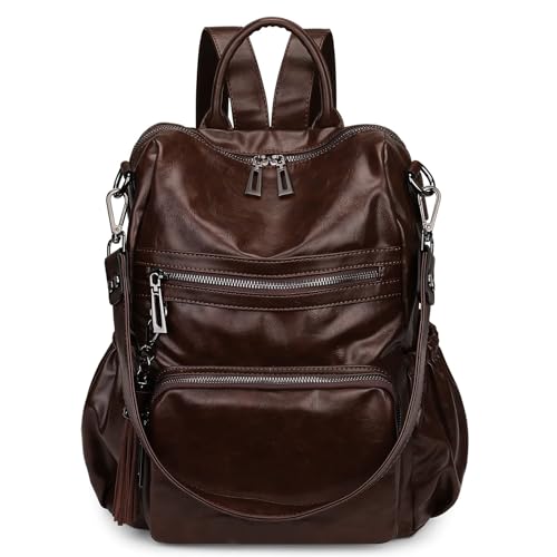 Image of Uromee Backpack Purse for Women Vegan Leather Ladies Fashion Travel Tassel Shoulder Bag Convertible Coffee bag