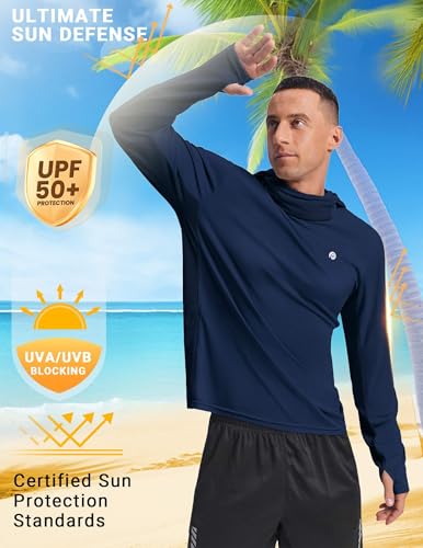 Image of PINSPARK UPF 50+ Sun Protection Hoodie Men with Mask Quick Dry Long Sleeve Fishing Hiking Shirts UV Rash Guard Lightweight