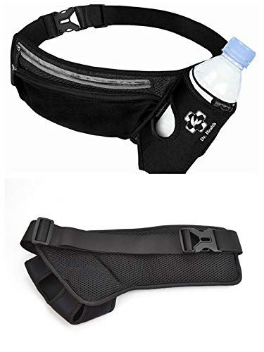 Running Belt Sport Waist Pack With Water Bottle Holder Hydration Belt Fanny Pack Reflective Stripes Cellphone Storage Earphone Hole For Dog Walker Hiking Travel (Whole Black) #TOP3