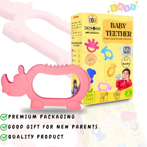 Image of Cute Rhino Shape Soft Silicone Teether for Baby Gums, Teething Toys for Babies, BPA Free, Pain-Relief, Non-Toxic, 100% Food Grade, Soothing & Smooth Edges Easy to Grasp Chewable- (Pack of 1)