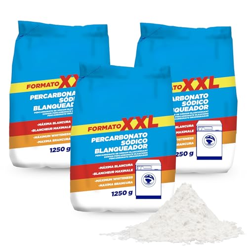 Percarbonato Blanqueador, Percabonato Sódico, Apto para el lavado de ropa tanto blanca como de color, Elimina Manchas Difíciles y alarga la vida de lavadora, 1250 gramos, 3 unidades