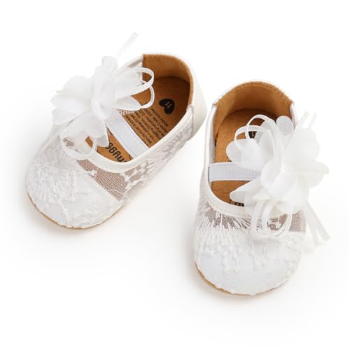 Baby Girls Mary Jane Flats with Lace Floral Non Slip Soft Sole Newborn Infant Toddler First Walkers...